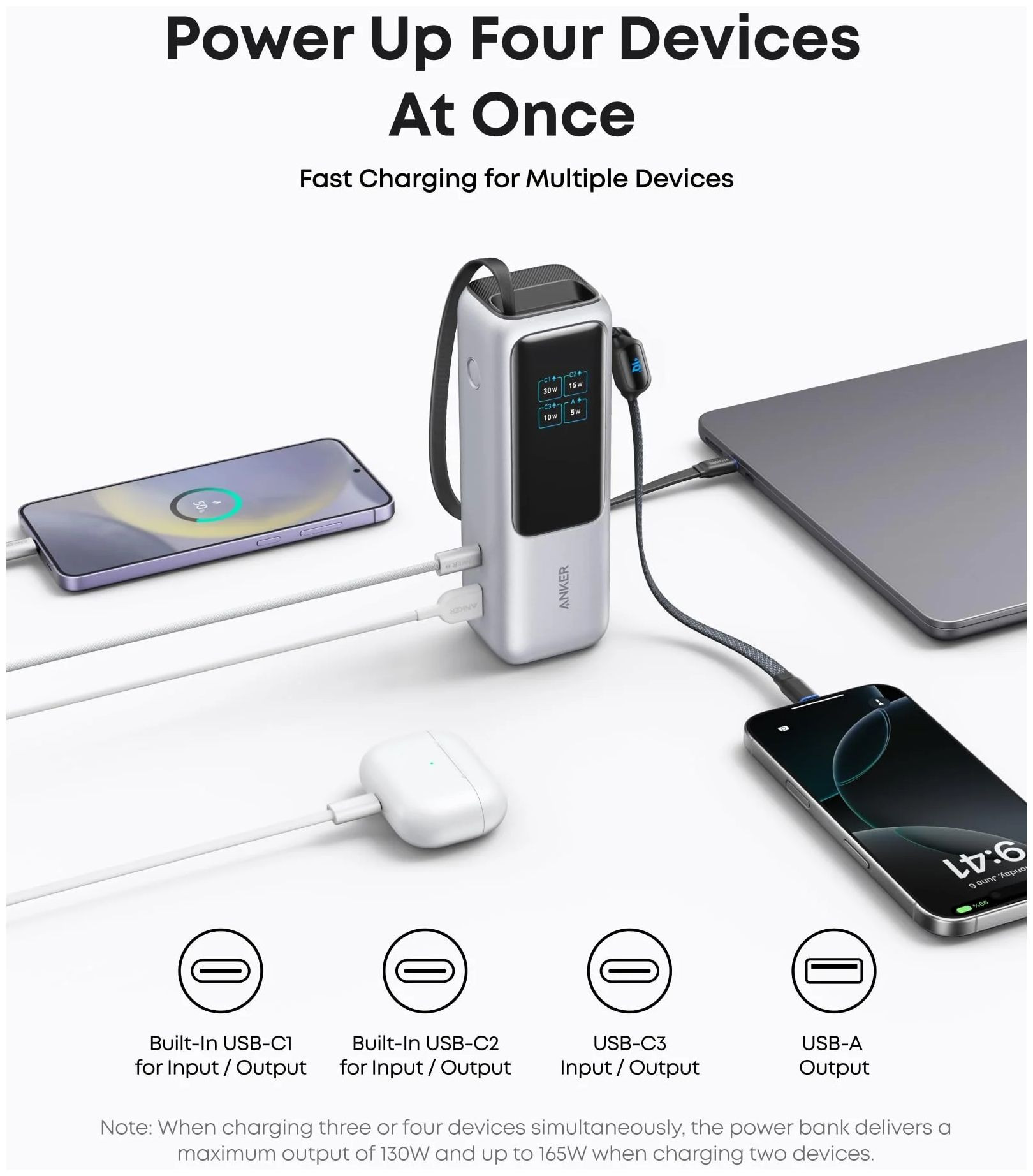 Galerijní obrázek č.4 Powerbanky a nabíječky ANKER Power Bank (25K, 165W, Built-In USB-C and Retractable Cable) Silver