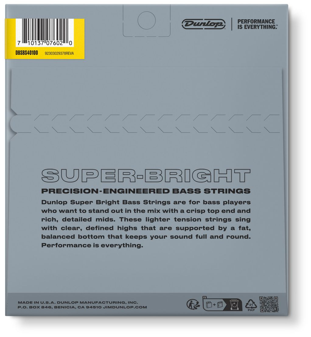 Galerijní obrázek č.1 Tvrdost .040 DUNLOP Super Bright Stainless Steel Bass Strings 40-100