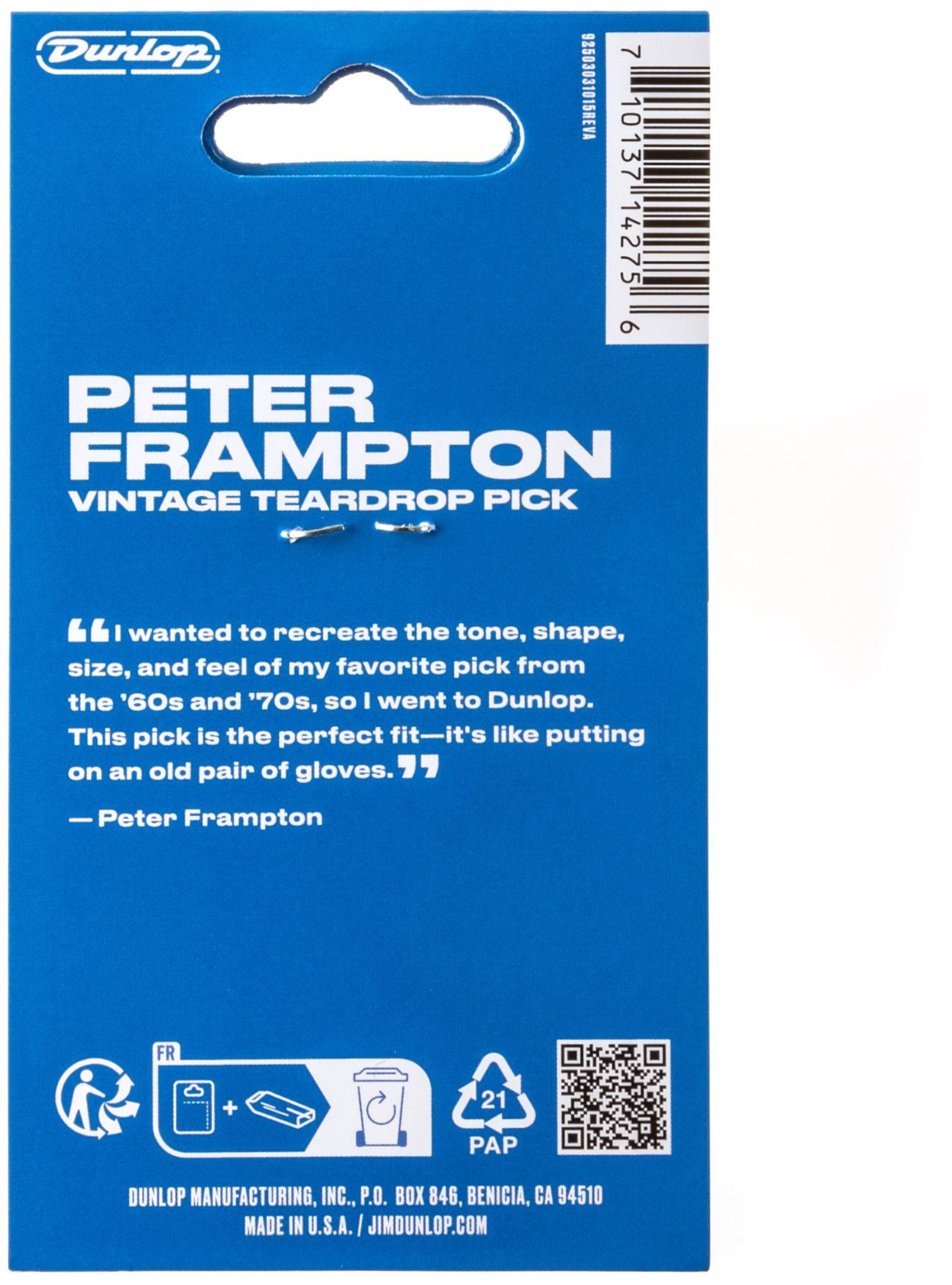 Galerijní obrázek č.2 Ostatní  DUNLOP Peter Frampton Vintage Jazz Teardrop Pick - 6 Pack