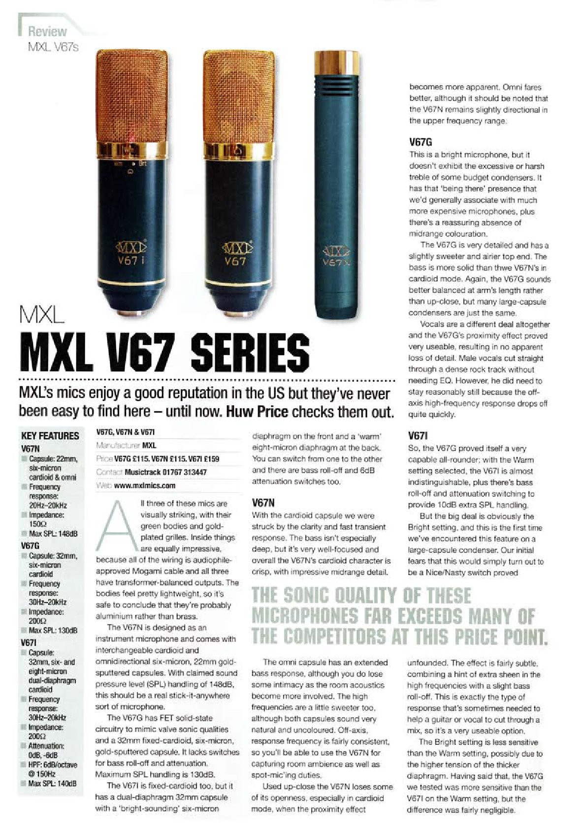 Galerijní obrázek č.1 Velkomembránové kondenzátorové mikrofony MXL V67G