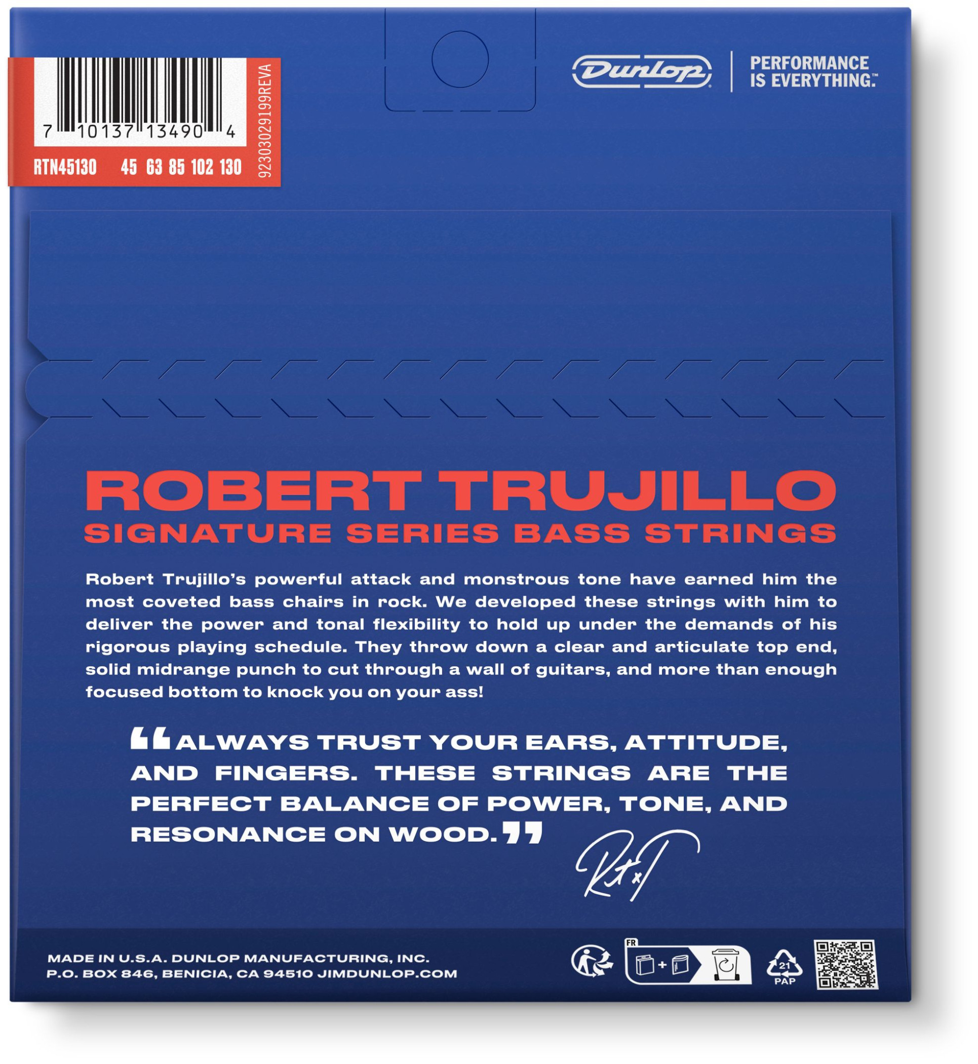 Galerijní obrázek č.1 Tvrdost .045 DUNLOP Robert Trujillo Nickel Wound Bass Strings 45-130