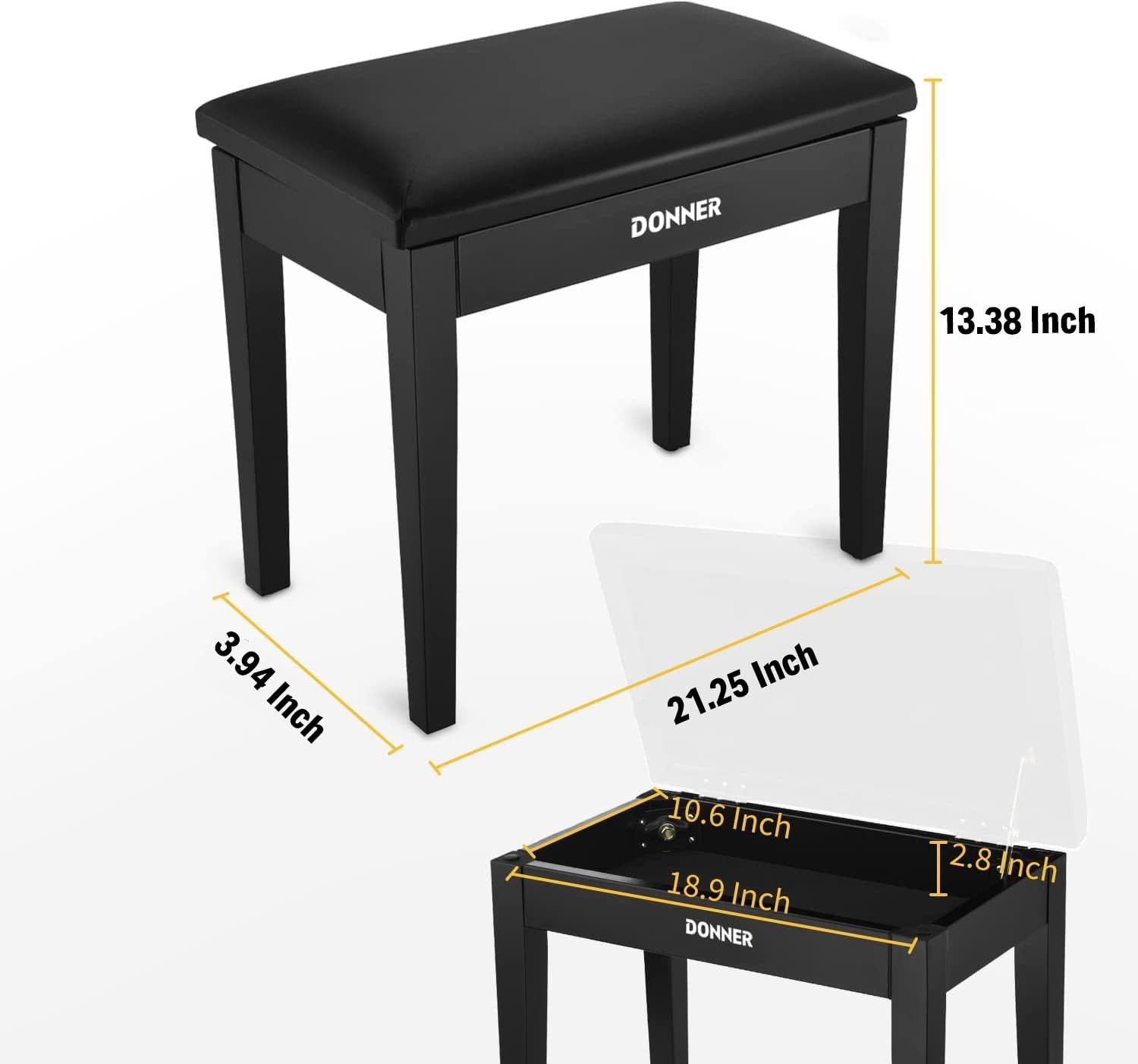 Galerijní obrázek č.1 Stoličky a sedáky DONNER Piano Bench With Storage - Black