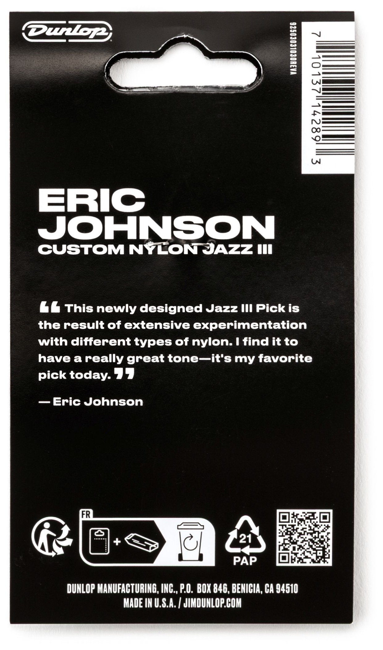 Galerijní obrázek č.4 Tvrdost do 2.0 DUNLOP Eric Johnson Custom Nylon Jazz III Pick 1.38mm 6 ks