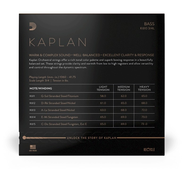 Galerijní obrázek č.1 Struny D´ADDARIO - BOWED K610 3/4L Kaplan Bass String Set - Light