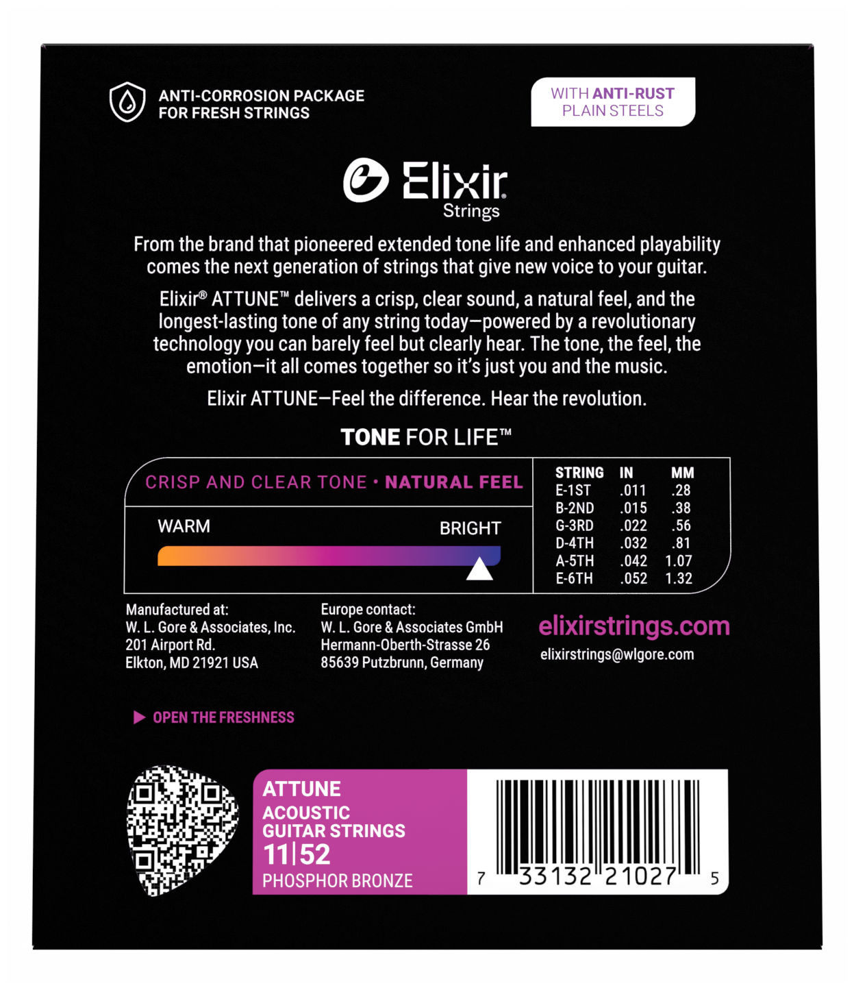 Galerijní obrázek č.1 Tvrdost .011 ELIXIR Attune Acoustic Phosphor Bronze Custom Light .011 - .052