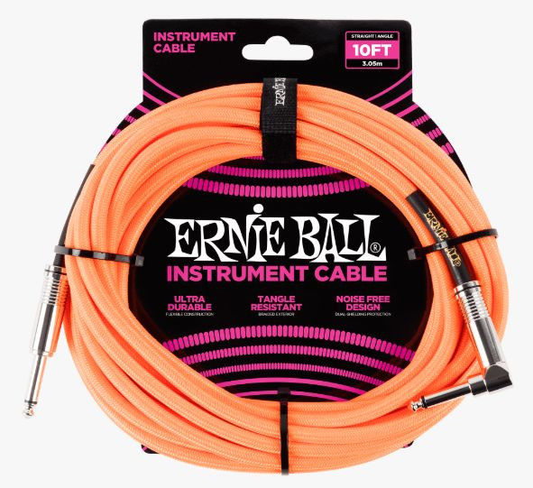 Hlavní obrázek 1-4m ERNIE BALL P06079 Braided Cable 10 SA Neon Orange