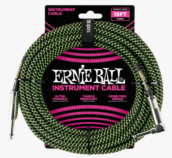 Hlavní obrázek 5-8m ERNIE BALL P06082 Braided Cable 18 SA Black Green