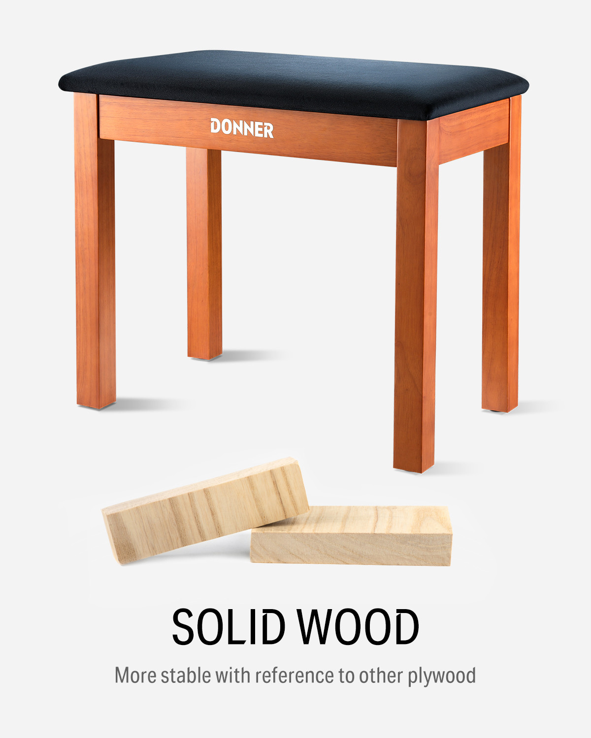 Galerijní obrázek č.4 Stoličky a sedáky DONNER Solid Hard Wooden Piano Bookcase Bench - Wood Color
