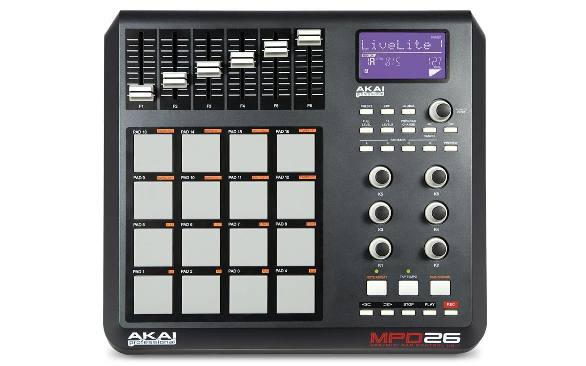 Galerijní obrázek č.1 DAW kontrolery AKAI MPD26, USB MIDI ovladač