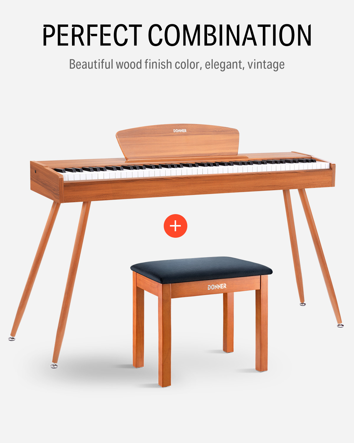 Galerijní obrázek č.5 Stoličky a sedáky DONNER Solid Hard Wooden Piano Bookcase Bench - Wood Color