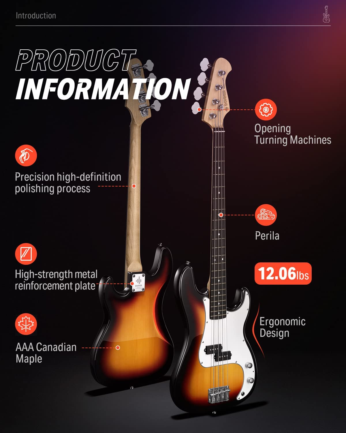 Galerijní obrázek č.1 Baskytary DONNER DPB-510 - Sunburst