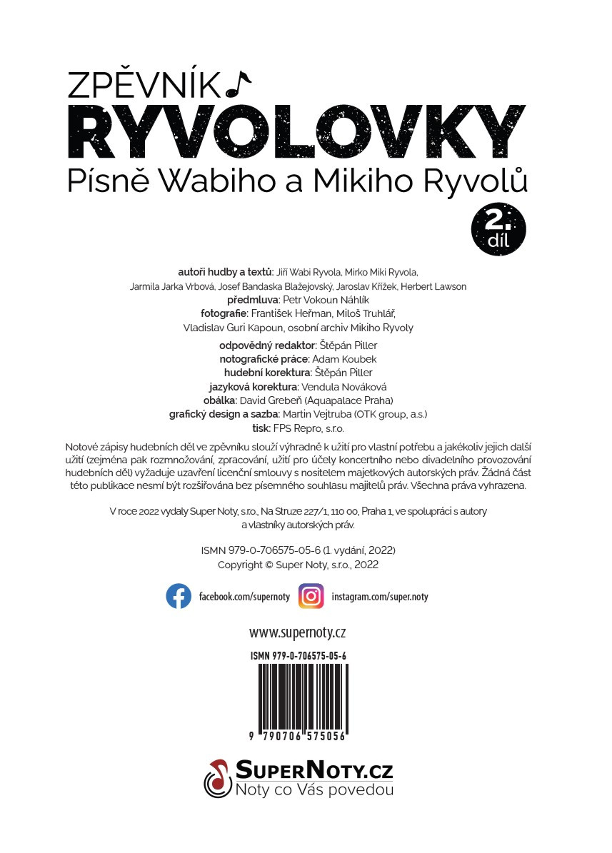 Galerijní obrázek č.5 Zpěvníky a učebnice PUBLIKACE Zpěvník Ryvolovky - Písně Wabiho a Mikiho Ryvolů - 2. díl