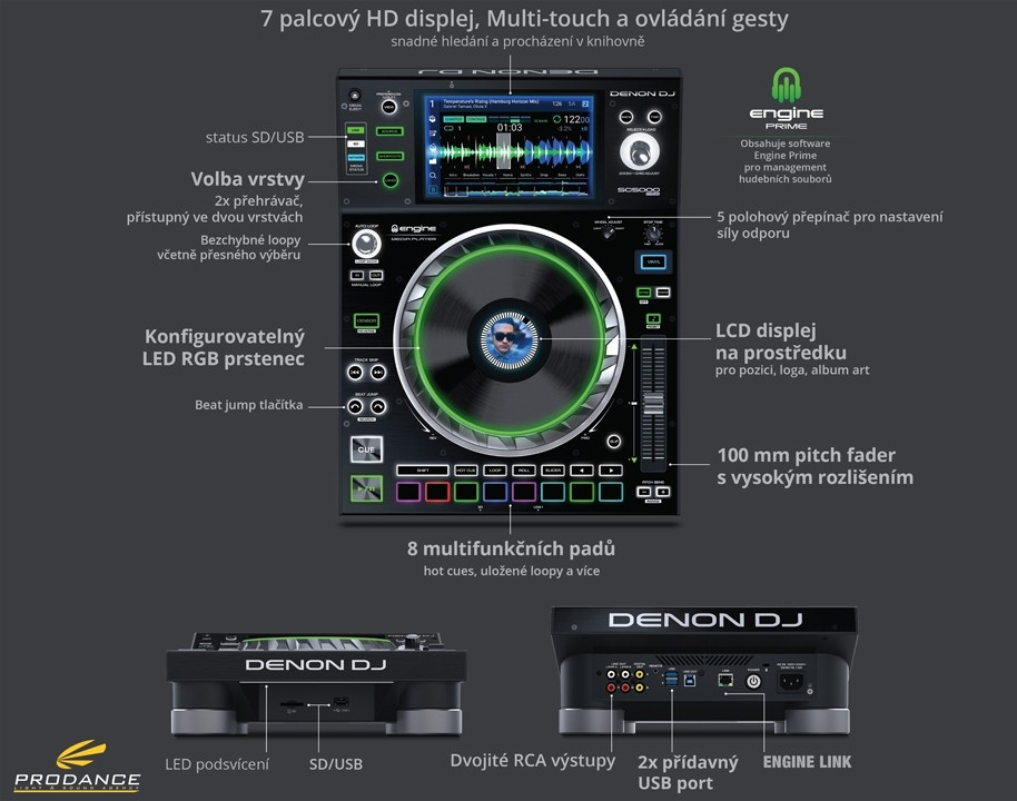 Galerijní obrázek č.4 Profesionální CD/DVD/USB/SD/MC přehrávače DENON DJ SC5000 Prime