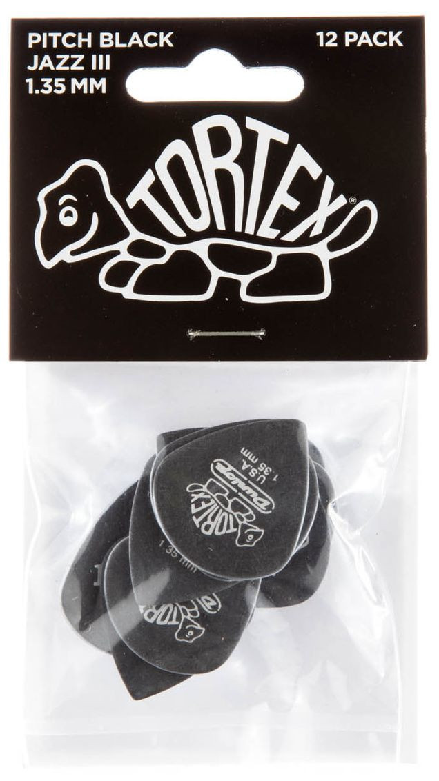 Galerijní obrázek č.2 Tvrdost do 2.0 DUNLOP Tortex Pitch Black Jazz III Pick 1,35mm - 12 ks