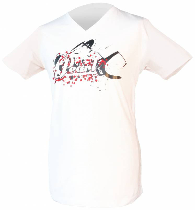 Hlavní obrázek Oblečení a dárkové předměty PEARL W1044 White V-Neck T-shirt Splatter Logo - velikost L Uni-Sex