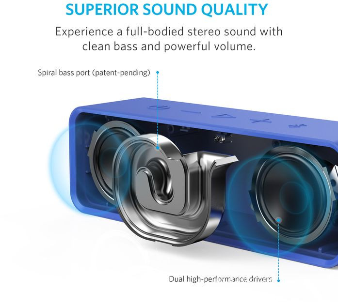 Galerijní obrázek č.2 Přenosné (na ven, na cesty) ANKER SoundCore Bluetooth stereo reproduktor, modrá