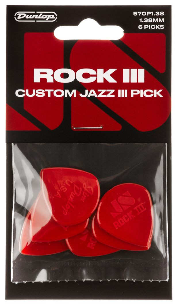 Galerijní obrázek č.3 Tvrdost do 2.0 DUNLOP Rock III Nylon Custom Jazz III Pick 1.38 mm 24 ks