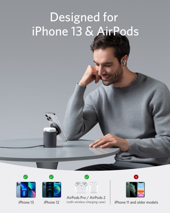 Hlavní obrázek Powerbanky a nabíječky ANKER PowerWave Mag-Go 2-in-1 Dock, Black