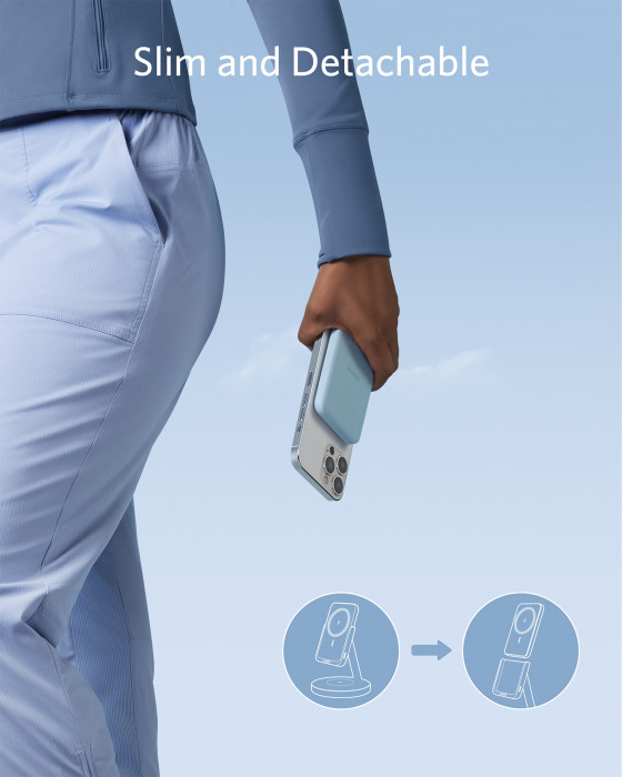 Hlavní obrázek Powerbanky a nabíječky ANKER PowerWave Mag-Go 2-in-1 Stand 5K, Blue