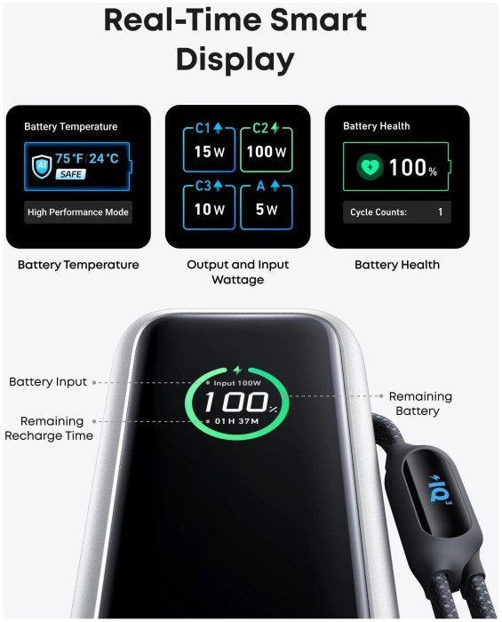 Hlavní obrázek Powerbanky a nabíječky ANKER Power Bank (25K, 165W, Built-In USB-C and Retractable Cable) Silver