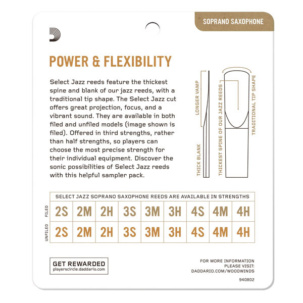 Hlavní obrázek Soprán saxofon RICO DSJ-I3S Select Jazz Reed Sampler Pack - Soprano Saxophone 3S/3M - 4-Pack