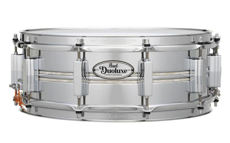 E-shop Pearl DUX1450BR/405 Duoluxe 14”x5” - Jupiter Alloy Chrome/Brass / Nicotine White Marine Pearl Inlays