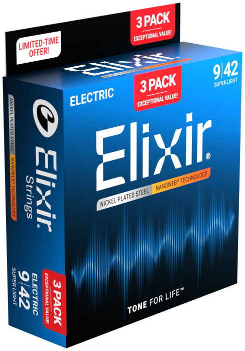 Hlavní obrázek Tvrdost .009 ELIXIR 16566 Nanoweb Super Light (09-42) 3-pack