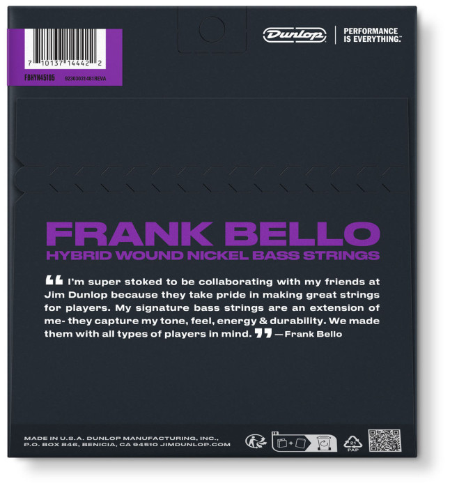 Hlavní obrázek Tvrdost .045 DUNLOP FBHYN45105 FRANK BELLO HYBRID WOUND NICKEL BASS STRINGS 45-105