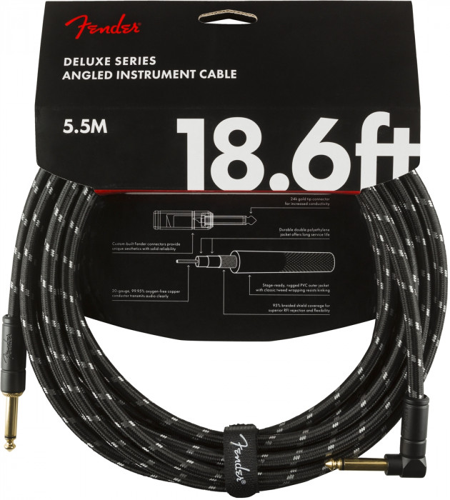 Levně Fender Deluxe Series 18,6 Instrument Cable Angled Black Tweed
