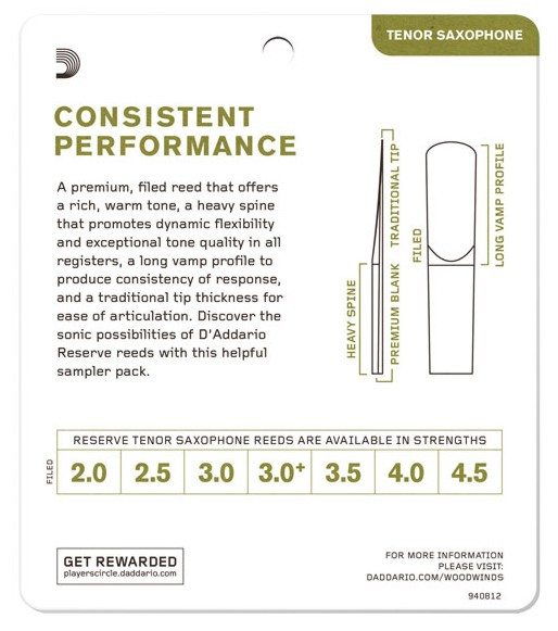 Hlavní obrázek Tenor saxofon RICO DRS-K25 Reserve Reed Sampler Pack - Tenor Saxophone 2.5/3.0/3.0+ - 4-Pack