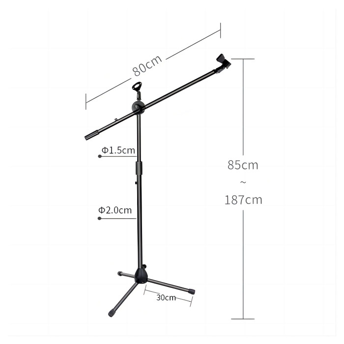 Hlavní obrázek Mikrofonní stojany VELES-X 2 Mic Clips Boom Arm Tripod Microphone Stand
