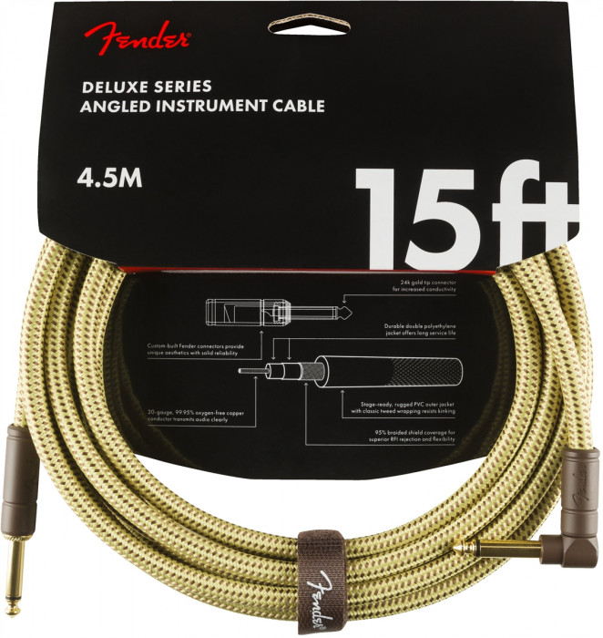 E-shop Fender Deluxe Series 15 Instrument Cable Angled Tweed