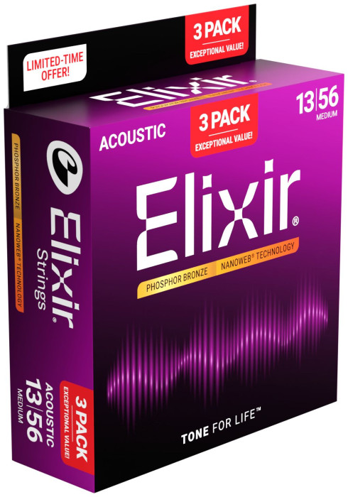 Hlavní obrázek Tvrdost .013 ELIXIR 16570 Nanoweb Phosphor Bronze Medium (13-56) 3-pack