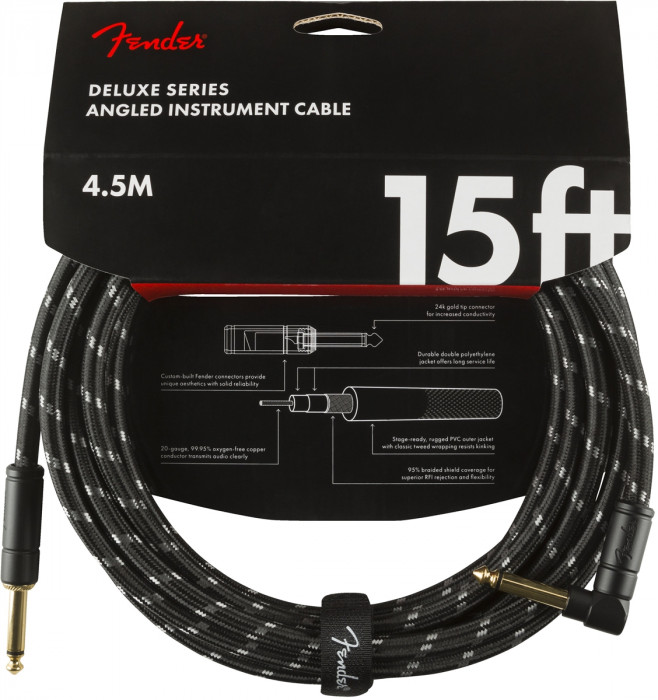 E-shop Fender Deluxe Series 15 Instrument Cable Angled Black Tweed
