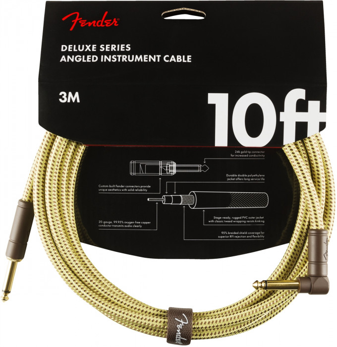 E-shop Fender Deluxe Series 10 Instrument Cable Angled Tweed