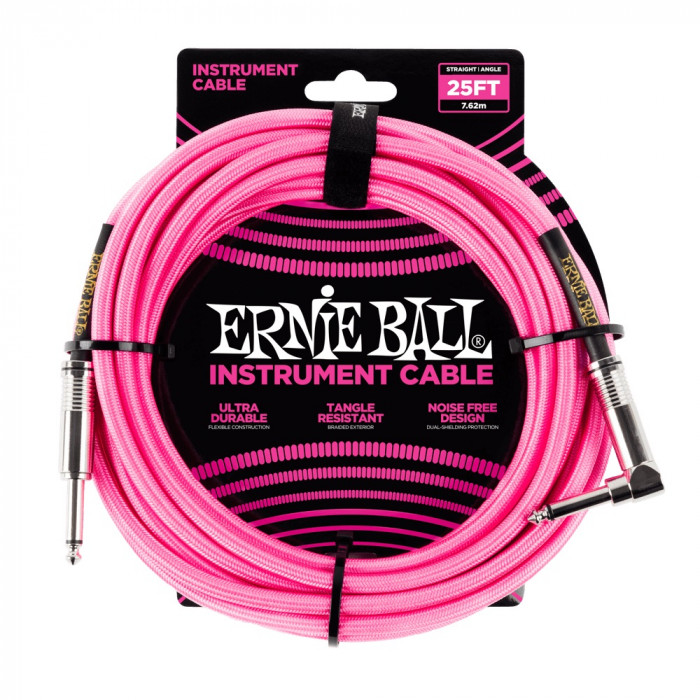 Hlavní obrázek 5-8m ERNIE BALL P06065 Braided Cable 25 SA Neon Pink