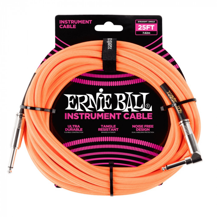 Hlavní obrázek 5-8m ERNIE BALL P06067 Braided Cable 25 SA Neon Orange