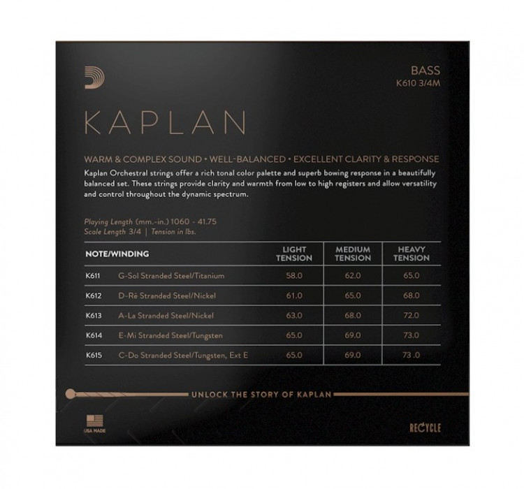 Hlavní obrázek Struny D´ADDARIO - BOWED K615 3/4M Kaplan Double Bass Single C (Extended E)