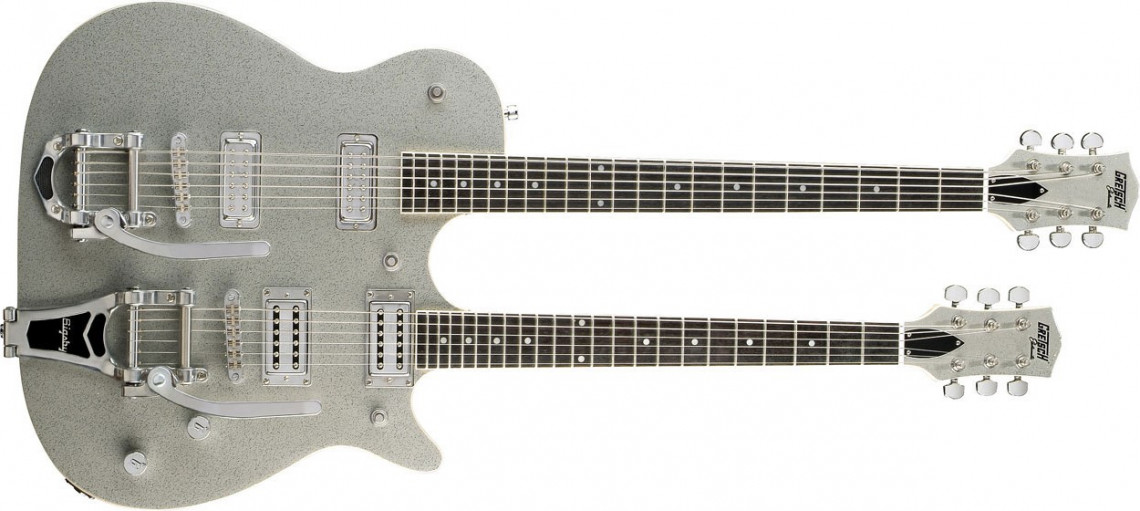 Hlavní obrázek Les Paul GRETSCH G5566 Jet Double Neck, Rosewood Fingerboard - Silver Sparkle