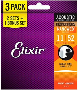 Elixir 16544 Nanoweb Phosphor Bronze Custom Light (11-52) 3-pack 2+1 zdarma Obrázek