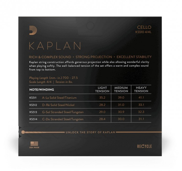 Hlavní obrázek Příslušenství D´ADDARIO - BOWED KS510 4/4L Kaplan Cello String Set - Light