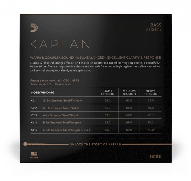 Hlavní obrázek Příslušenství D´ADDARIO - BOWED K610 3/4L Kaplan Bass String Set - Light