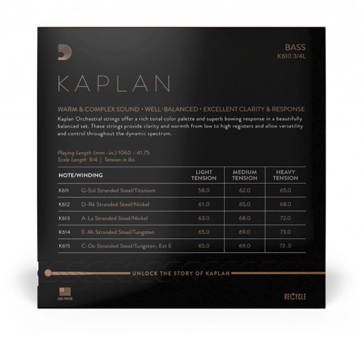 Hlavní obrázek Struny D´ADDARIO - BOWED K610 3/4L Kaplan Bass String Set - Light