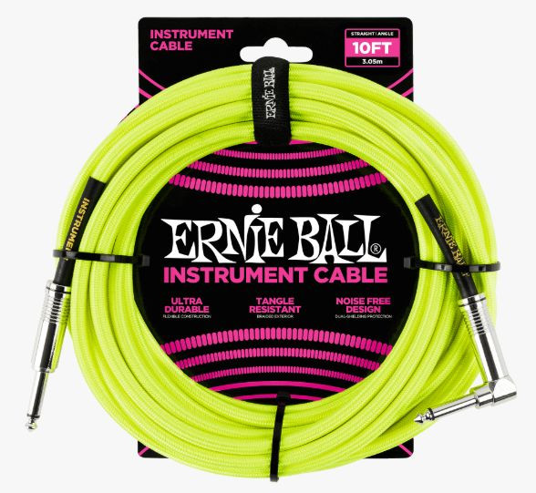 Hlavní obrázek 1-4m ERNIE BALL P06080 Braided Cable 10 SA Neon Yellow