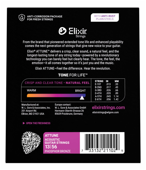 Hlavní obrázek Tvrdost .013 ELIXIR Attune Acoustic Phosphor Bronze Medium .013 - .056