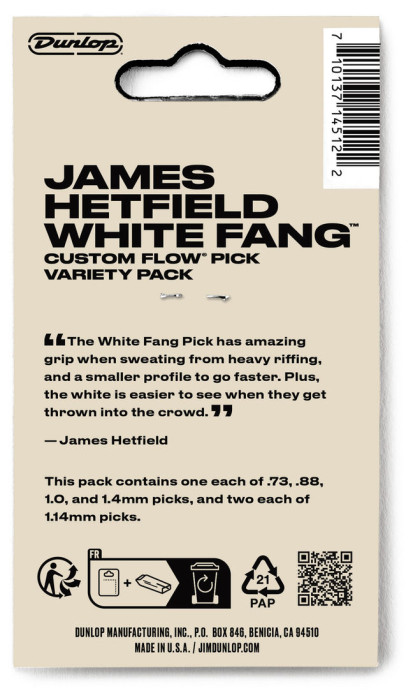 Hlavní obrázek Ostatní  DUNLOP PVPPH122 HETFIELD'S WHITE FANG CUSTOM FLOW PICK VARIETY PACK - 6 ks