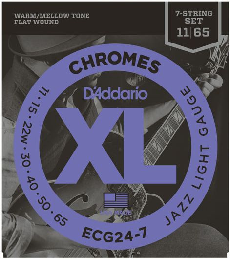 Levně D'Addario ECG24-7 Chromes Flat Wound 7-String Jazz Light 11-65