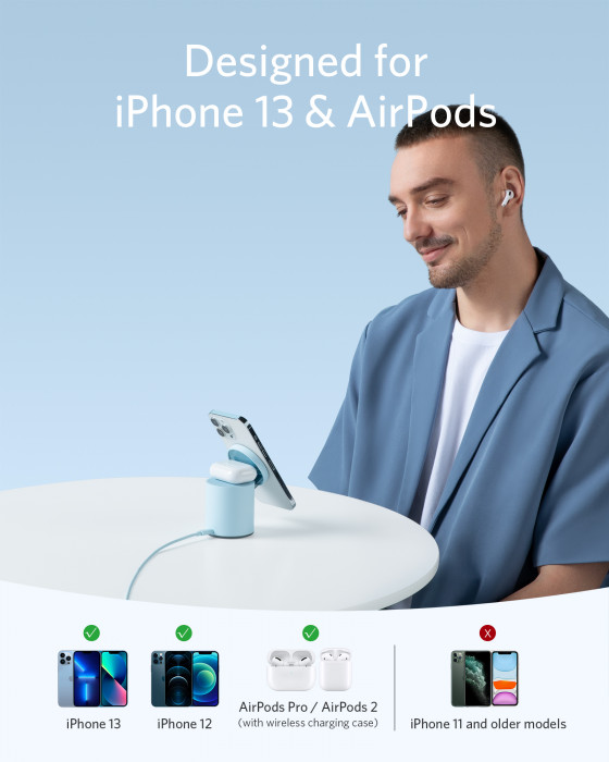 Hlavní obrázek Powerbanky a nabíječky ANKER PowerWave Mag-Go 2-in-1 Dock, Blue