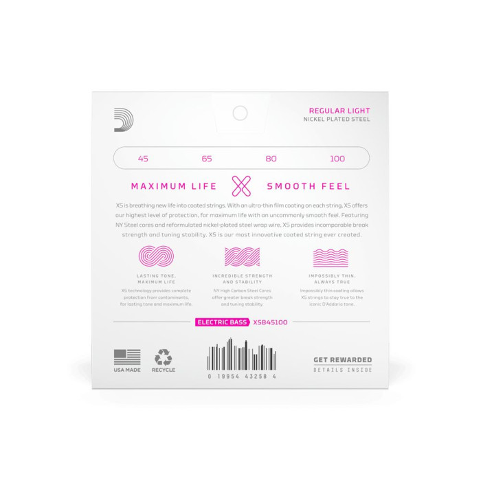 Hlavní obrázek Tvrdost .045 D'ADDARIO XSB45100 Regular Light, Long Scale, XS Nickel 45-100