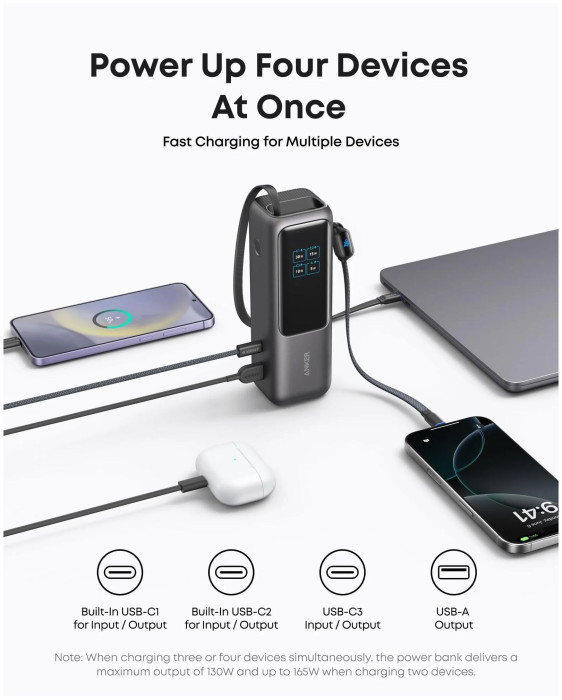 Hlavní obrázek Powerbanky a nabíječky ANKER Power Bank (25K, 165W, Built-In USB-C and Retractable Cable) Black